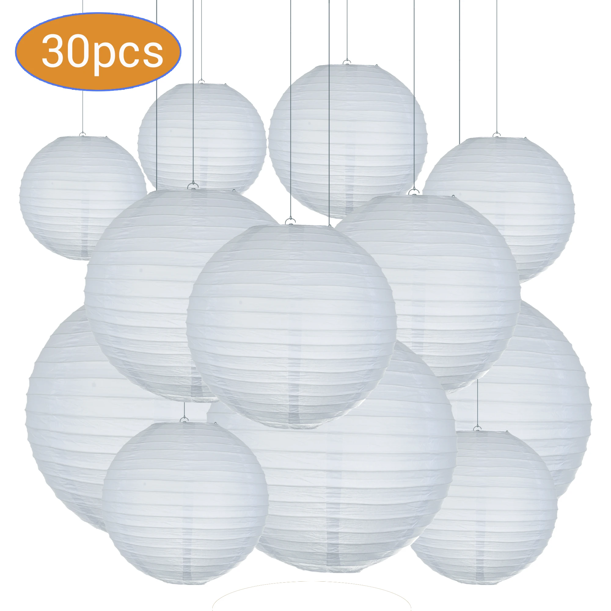 

30pcs/Lot Mix Size (15cm,20cm,25cm,30cm) White Paper Lanterns Chinese Paper Ball Lampion For Wedding Party Holiday Decoration