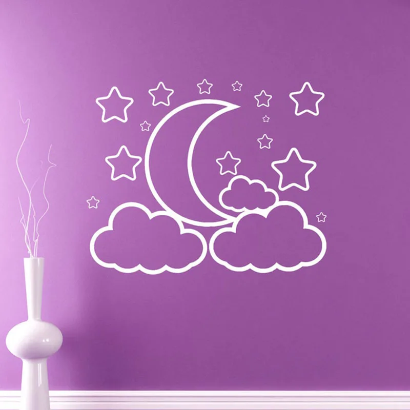 Clouds Moon Stars Vinyl Decal Night Sky Crescent Wall Sticker Nursery Interior Graphics Bedroom Kids Room Decor G710 | Дом и сад