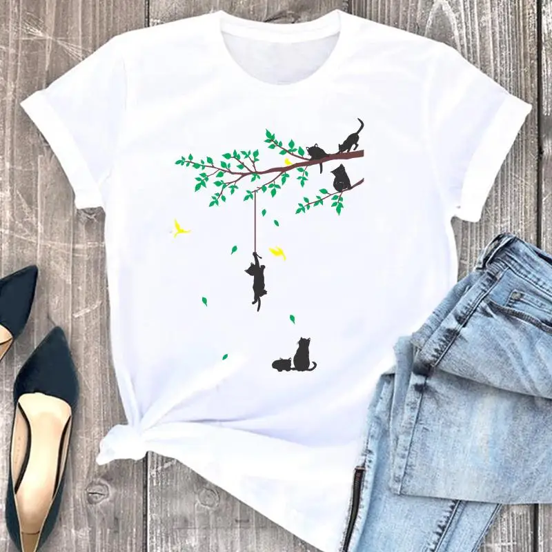 Women Clothes Cartoon Clothing Fashion Short Sleeve Print Tshirt Funny Cat Lovely Spring Summer Female Top Graphic Tee T-shirt
Women Clothes Cartoon Clothing Fashion Short Sleeve Print Tshirt Funny Cat Lovely Spring Summer Female Top Graphic Tee T-shirt