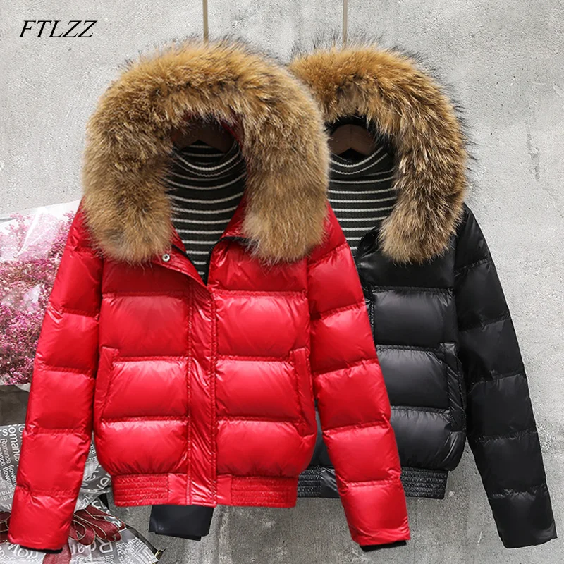 FTLZZ зимняя куртка из натурального меха енота Женская приталенная короткая парка