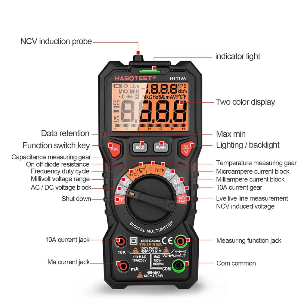 Профессиональный высокоточный мультиметр HABOTEST HT206D HT118A Hz Ture RMS AC/DC 6000
Профессиональный высокоточный мультиметр HABOTEST HT206D HT118A Hz Ture RMS AC/DC 6000
