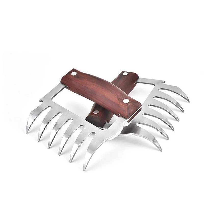 1 Pair Meat Shredder Claws Wooden Handle Stainless Steel Paws Chicken Separator BBQ Dinner Forks Barbecue Carving Food Tool ALS8 | Спорт и
