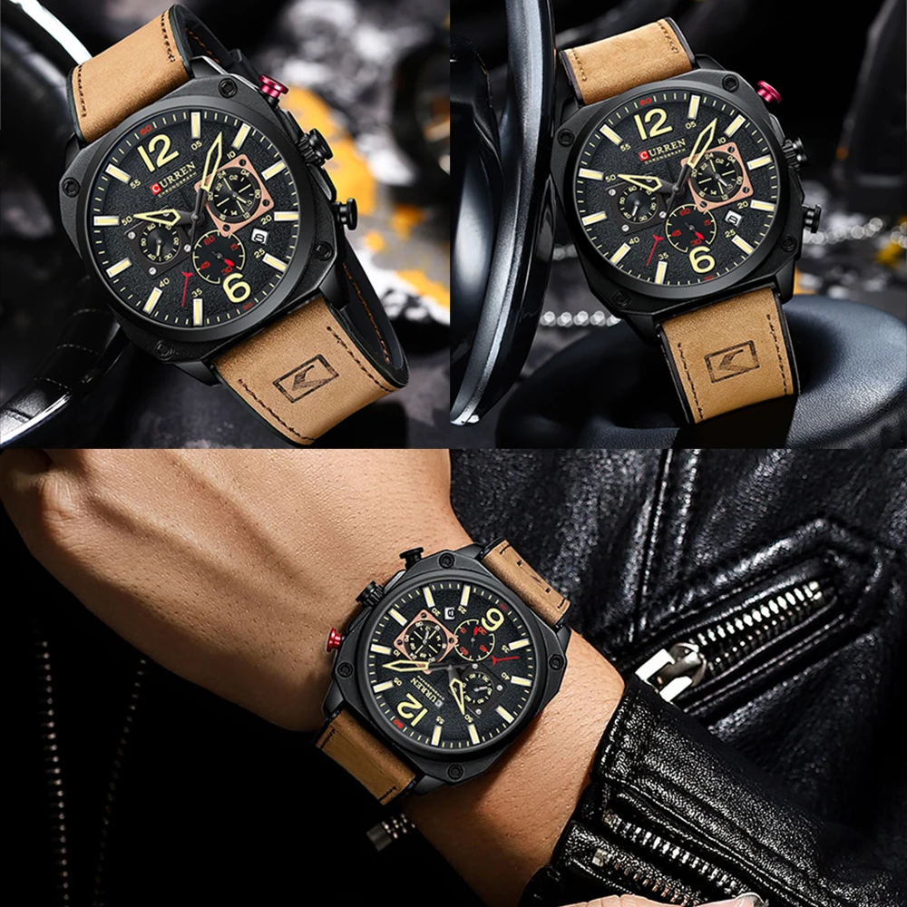 CURREN брендовые роскошные мужские коричневые кварцевые наручные часы для мужчин