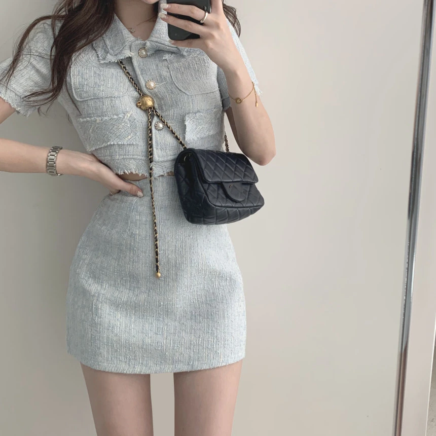 Women Summer Two 2 Piece Set Korean Style Elegant Single Breasted Tassle Short Sleeve Tops And High Waist Bodycon Mini Skirts
Women Summer Two 2 Piece Set Korean Style Elegant Single Breasted Tassle Short Sleeve Tops And High Waist Bodycon Mini Skirts
