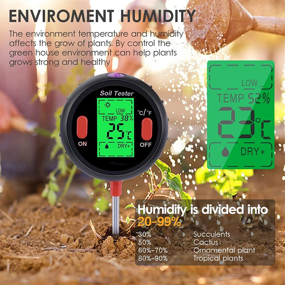 5 in 1Soil PH Water Moisture Meter Humidity Thermometer Photometer Water Meter Garden Plants Hydroponics Analyze Tool Monitor
5 in 1Soil PH Water Moisture Meter Humidity Thermometer Photometer Water Meter Garden Plants Hydroponics Analyze Tool Monitor