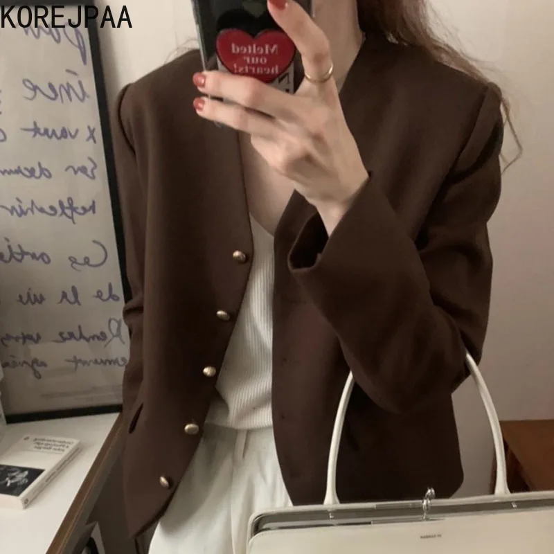 Korejpaa Vintage Women Jacket 2021 Autumn Korea Fashion Ladies V-neck Solid Color Single Breasted Casual Long Sleeve Short Coat
Korejpaa Vintage Women Jacket 2021 Autumn Korea Fashion Ladies V-neck Solid Color Single Breasted Casual Long Sleeve Short Coat