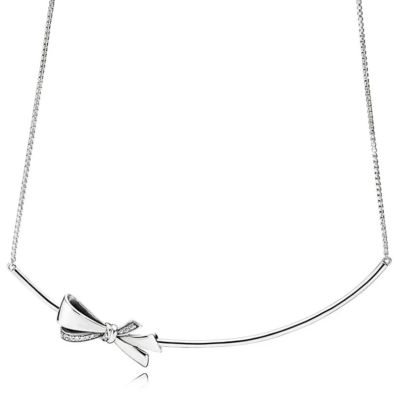 925 Sterling Silver fashion Necklace Brilliant Bow With Sliding Clasp Necklace For Women Wedding Gift Europe Jewelry
925 Sterling Silver fashion Necklace Brilliant Bow With Sliding Clasp Necklace For Women Wedding Gift Europe Jewelry