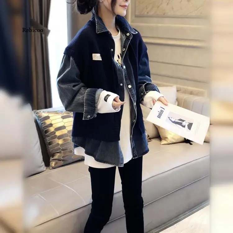 Women Denim Jacket Patchwork Fake Two Jean Coat Loose Casual Long Female Autumn Tops Fashion 2021 New Arrival Blue
Women Denim Jacket Patchwork Fake Two Jean Coat Loose Casual Long Female Autumn Tops Fashion 2021 New Arrival Blue