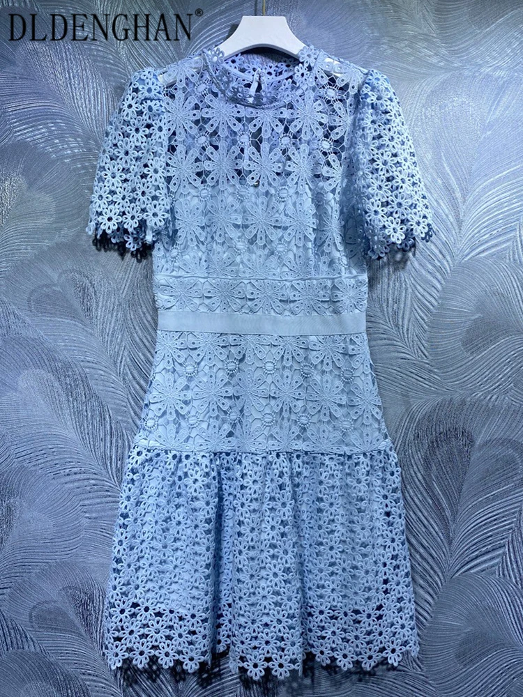 DLDENGHAN Fashion Designer Summer Dress Women Stand Collar Short Sleeve Hollow Out Blue Mini Dresses
DLDENGHAN Fashion Designer Summer Dress Women Stand Collar Short Sleeve Hollow Out Blue Mini Dresses