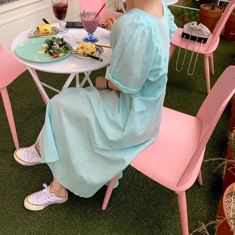 2021 Summer Designer French Chic Solid Color Loose Two Wear Korean Dress Puff Short Sleeve V Neck Long Vintage Clothes
2021 Summer Designer French Chic Solid Color Loose Two Wear Korean Dress Puff Short Sleeve V Neck Long Vintage Clothes