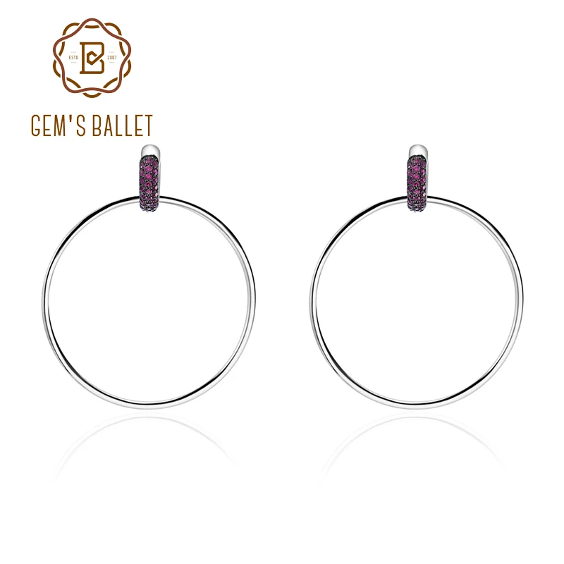 

GEM'S BALLET Real 925 Sterling Silver Nano Ruby Punk Drop Earrings For Women Earring Fine Jewelry