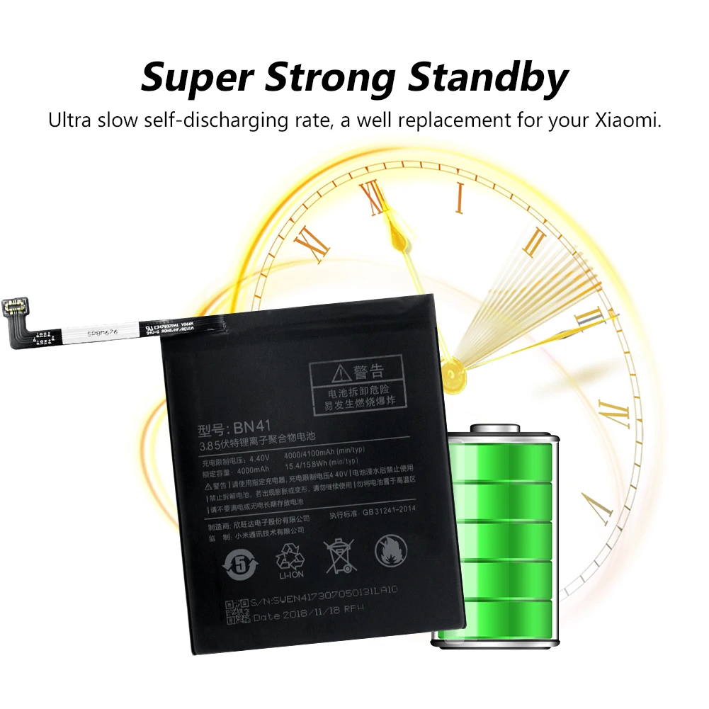BN41 Lithium Battery For Xiaomi Redmi Note 4 Note4 BN 41 4100mAh High Capacity Smart Phone Replacement Bateria Batteries
BN41 Lithium Battery For Xiaomi Redmi Note 4 Note4 BN 41 4100mAh High Capacity Smart Phone Replacement Bateria Batteries