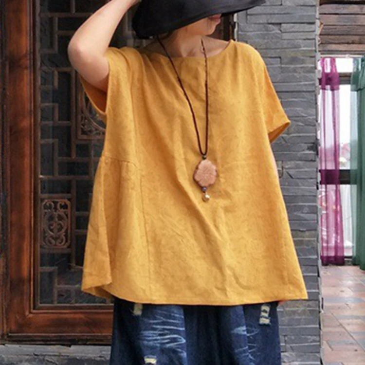 Original comfortable and soft solid jacquard cotton and linen blouse women's loose large summer short T-shirt short sleeve top
Original comfortable and soft solid jacquard cotton and linen blouse women's loose large summer short T-shirt short sleeve top