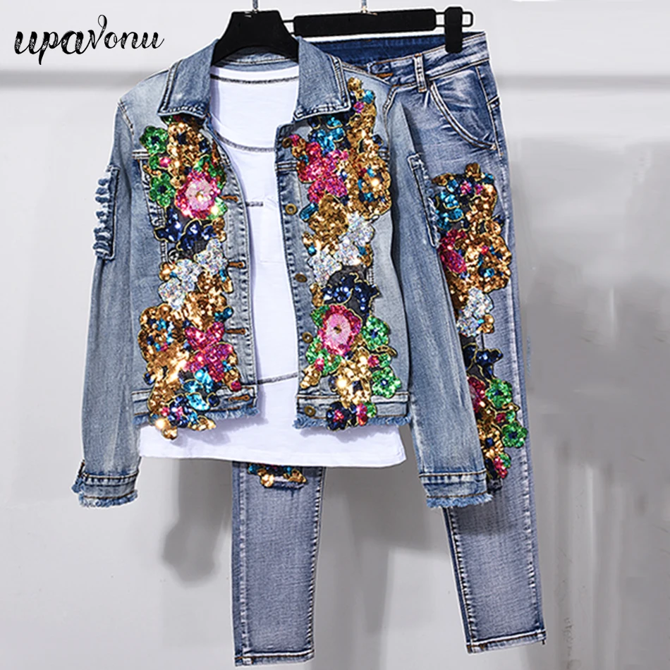 Free Shipping High Quality Women's Jeans Set 2021 New Floral Embroidered Sequined Denim Jacket & Pencil Pants Two-piece Set
Free Shipping High Quality Women's Jeans Set 2021 New Floral Embroidered Sequined Denim Jacket & Pencil Pants Two-piece Set