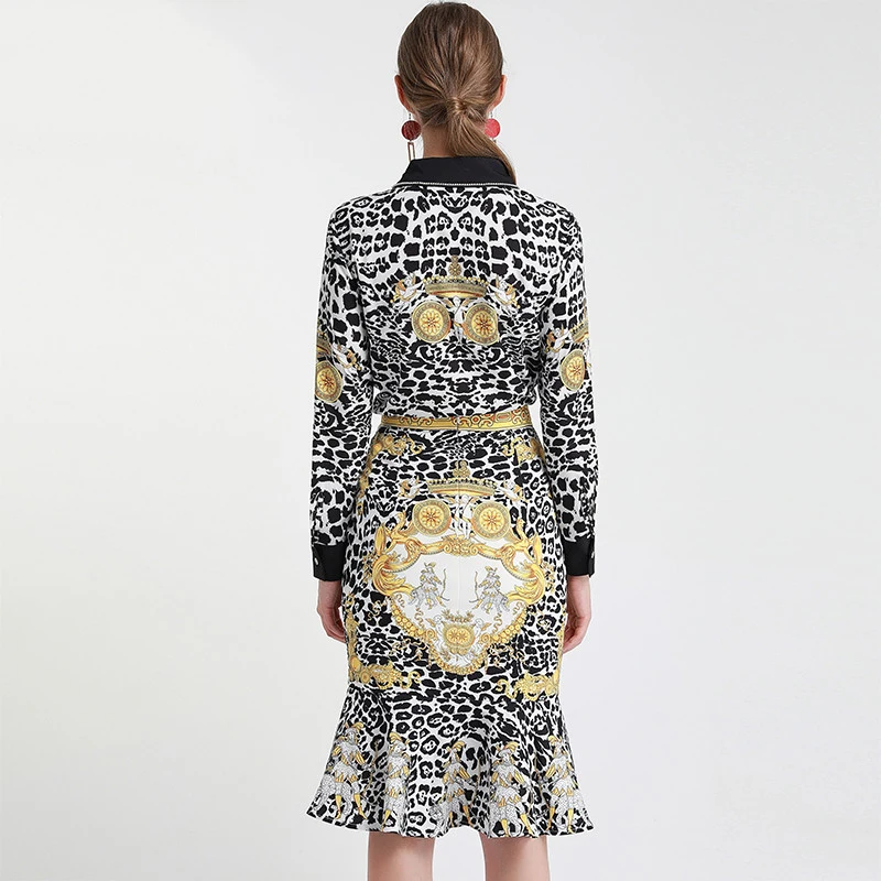 LINGHAN Fashion Beading Long sleeve Shirt Tops + Slim Mermaid skir vintage Leopard print Two-piece suit Designer Women'sNew
LINGHAN Fashion Beading Long sleeve Shirt Tops + Slim Mermaid skir vintage Leopard print Two-piece suit Designer Women'sNew