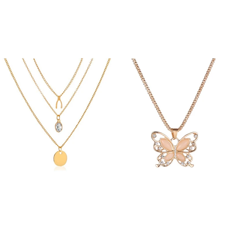 2PCS Three Layer Necklace New Zircon Disc Multilayer Necklace with New Gold Opal Butterfly Pendant Necklace
2PCS Three Layer Necklace New Zircon Disc Multilayer Necklace with New Gold Opal Butterfly Pendant Necklace
