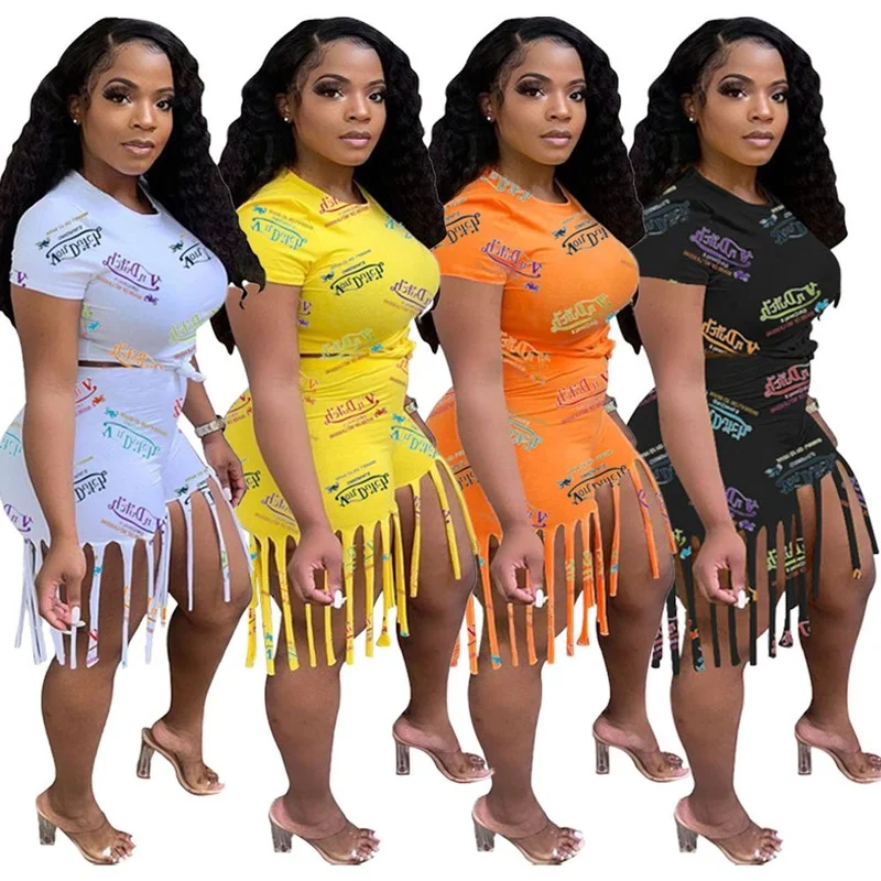 Skirt Suits Fashion Letters 2 Piece Set Women Printed Tassels Plus Size Sets Short Sleeve Round Neck High Waist Skirt Two Piece
Skirt Suits Fashion Letters 2 Piece Set Women Printed Tassels Plus Size Sets Short Sleeve Round Neck High Waist Skirt Two Piece