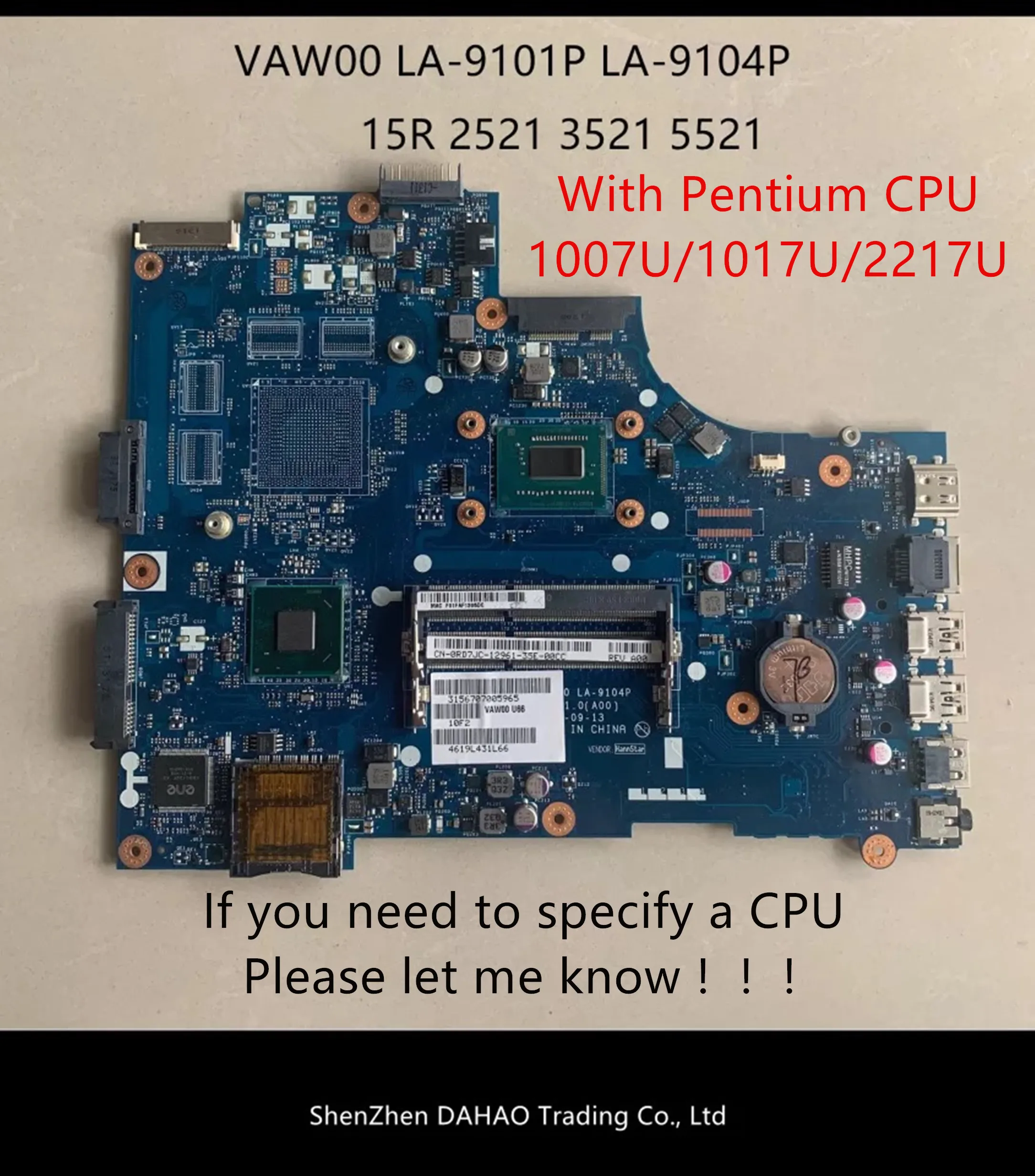 VAW00 LA-9101P LA-9104P материнская плата для ноутбука DELL 15R 2521 3521 5521 материнская плата портативного компьютера с Pentium Процессор 0GY07W 0671DP 06H8WV 100% тест
VAW00 LA-9101P LA-9104P материнская плата для ноутбука DELL 15R 2521 3521 5521 материнская плата портативного компьютера с Pentium Процессор 0GY07W 0671DP 06H8WV 100% тест