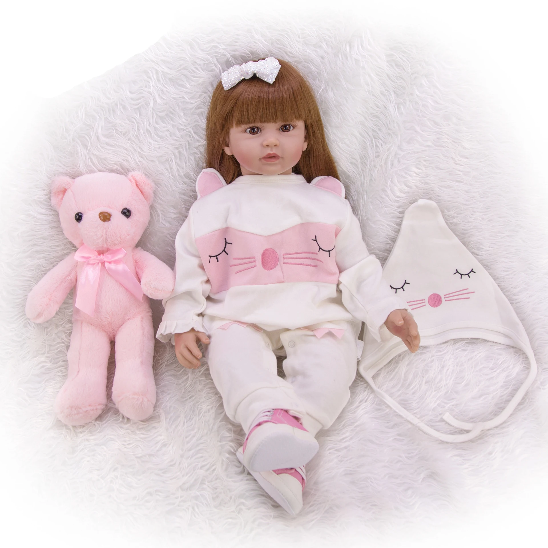 Очень красивые прямые волосы для девочек 3/4 силиконовые куклы Reborn Baby 58 см