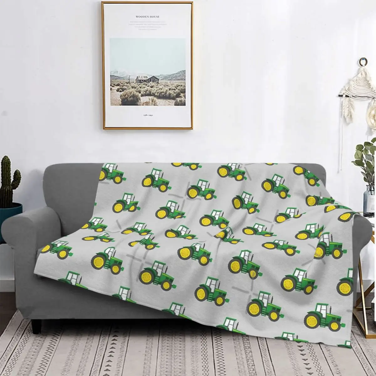 

Green Tractors On Grey - Farming - Farm Themed Throw Blanket Bohemian Knitted Plaid Blanket Gown Sofa Bed Comforter