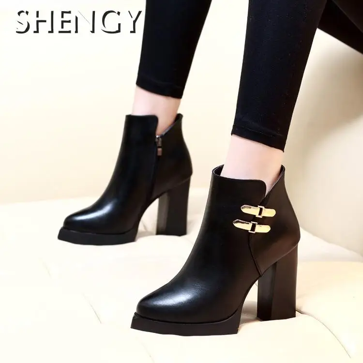 2020 Women Pumps 10CM Spring Fall Office Leather Shoes Breathable Square Heel Boots Woman Platform Heels Party Wedding | Обувь