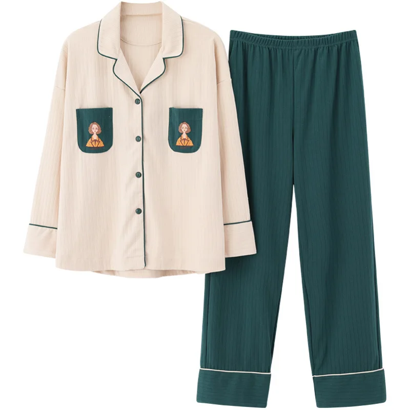 Lady Spring Autumn Large Size Female Store Cotton Long Sleeve Casual Simple 2-Piece Set Trouser Suits Female Women'S Pajamas
Lady Spring Autumn Large Size Female Store Cotton Long Sleeve Casual Simple 2-Piece Set Trouser Suits Female Women'S Pajamas