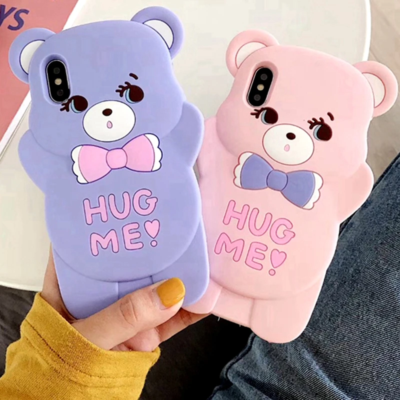 Модный 3D мультяшный медведь для iPhone 11 Pro Max XS XR X мягкий силиконовый чехол телефона