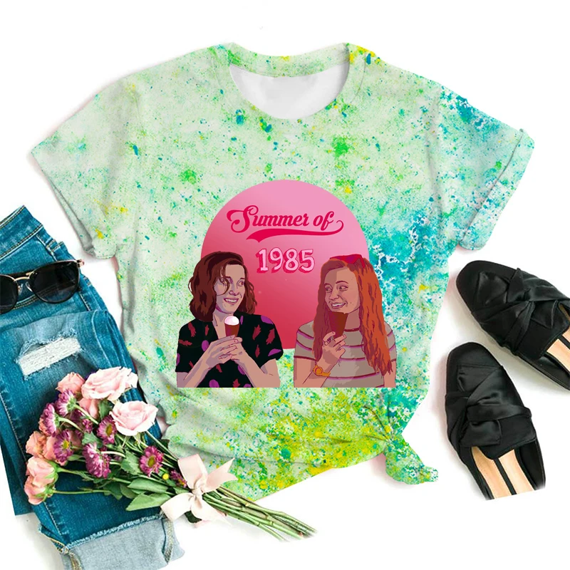 Casual Women T-Shirt Tie Dye T Shirt Stranger Things Printed Lady Tops Short Sleeve Tee Shirt Summer Fashion Tee Shirts Femme
Casual Women T-Shirt Tie Dye T Shirt Stranger Things Printed Lady Tops Short Sleeve Tee Shirt Summer Fashion Tee Shirts Femme