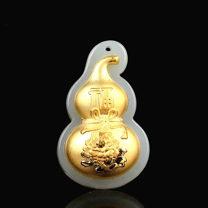 Natural Chinese Hetian White Jade Pendant Mosaic Gold Gourd Beautiful Jewellery Beads Necklace Carved Fashion Charm Amulet Gifts
Natural Chinese Hetian White Jade Pendant Mosaic Gold Gourd Beautiful Jewellery Beads Necklace Carved Fashion Charm Amulet Gifts