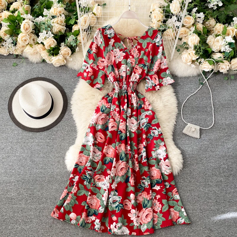 French Floral Print Dress Korean V Neck Vintage Elastic Waist Slim Mid-calf Dress Women Boho Vacation Holiday Dresses Vestidos
French Floral Print Dress Korean V Neck Vintage Elastic Waist Slim Mid-calf Dress Women Boho Vacation Holiday Dresses Vestidos