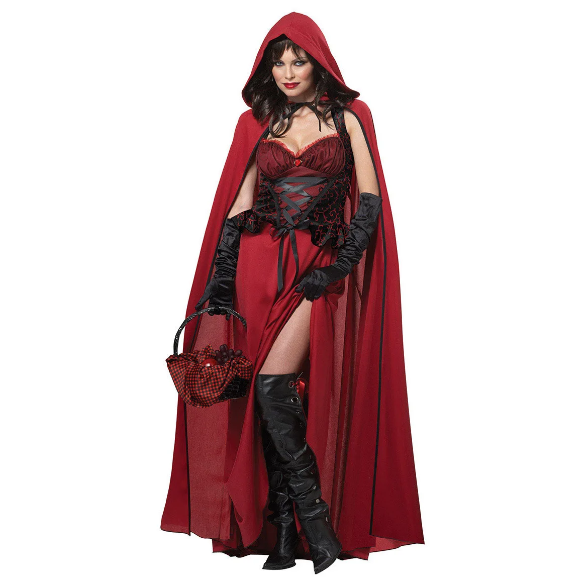 

Sexy Little Red Riding Hood Dress and Cloak Women Queen Set Fairy Tale Dresses Cosplay Uniforms Halloween Costumes