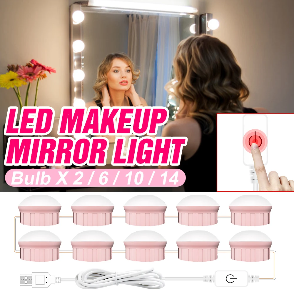 Makeup Mirror Lamp LED Bathroom Vanity Light USB Dressing Table Mirrors Bulb Kit 2/6/10/14 Pcs For Room Decorative Led Lights
Makeup Mirror Lamp LED Bathroom Vanity Light USB Dressing Table Mirrors Bulb Kit 2/6/10/14 Pcs For Room Decorative Led Lights