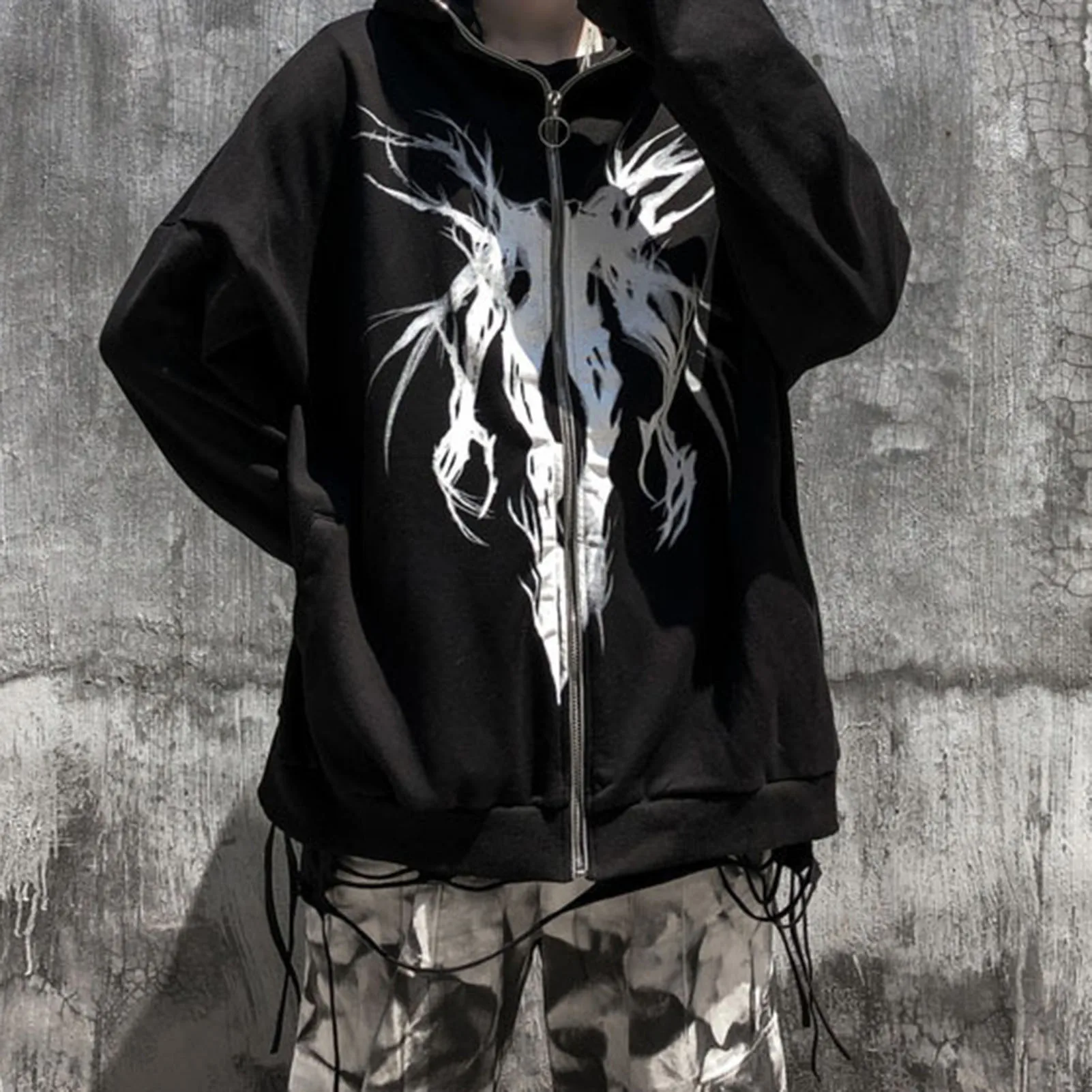 Мужская толстовка с капюшоном, черная Повседневная Толстовка большого размера на молнии с принтом в стиле панк
Мужская толстовка с капюшоном, черная Повседневная Толстовка большого размера на молнии с принтом в стиле панк