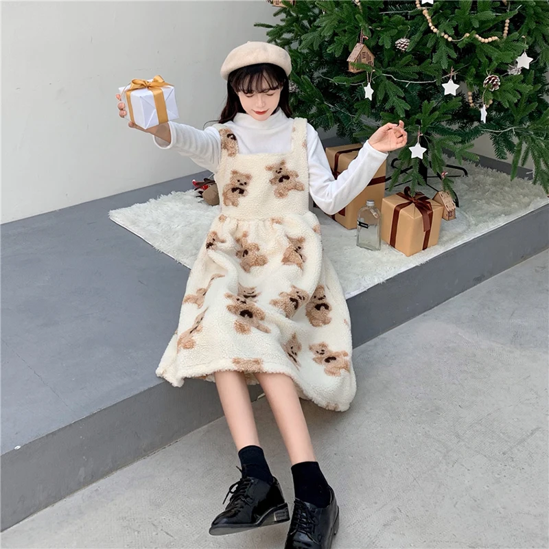 Sweet Graphic Thick Warm Fleece Strap Soft Girl Dress Winter Spring Cute Bear Printed Sleeveless High Waist Casual Dresses
Sweet Graphic Thick Warm Fleece Strap Soft Girl Dress Winter Spring Cute Bear Printed Sleeveless High Waist Casual Dresses
