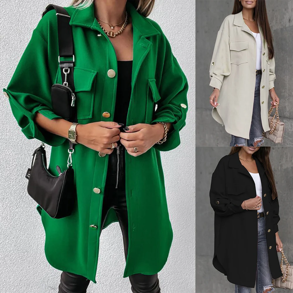 Fashion Autumn Long Sleeve Solid Overcoat Women Single Breasted Button Wool Blend Coat Pockets Clothes Ladies Long Sleeve Coats
Fashion Autumn Long Sleeve Solid Overcoat Women Single Breasted Button Wool Blend Coat Pockets Clothes Ladies Long Sleeve Coats