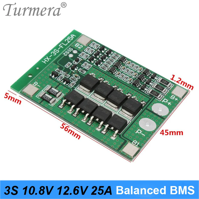 Защитная плата баланса литий-ионной батареи Turmera 3S 25A BMS для аккумулятора отвертки