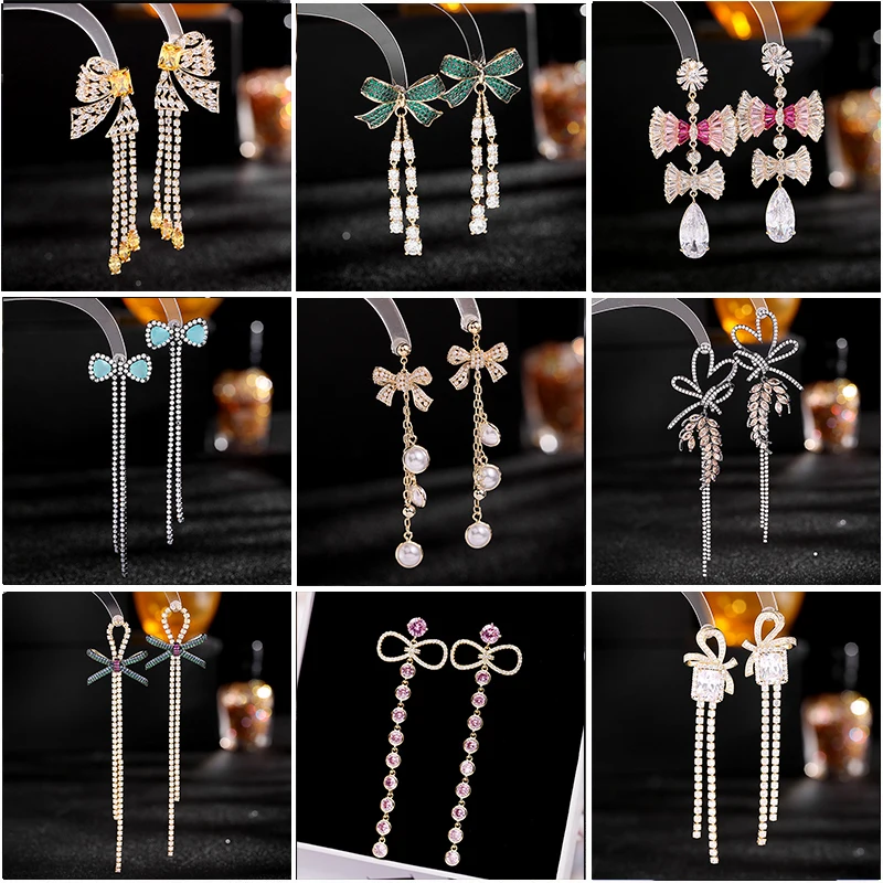 Korean Retro Baroque Pearl Fashion Long Earrings AAA Cubic Zirconia Bowknot Tassel Designer Earrings Dangle Jewelry for Women
Korean Retro Baroque Pearl Fashion Long Earrings AAA Cubic Zirconia Bowknot Tassel Designer Earrings Dangle Jewelry for Women