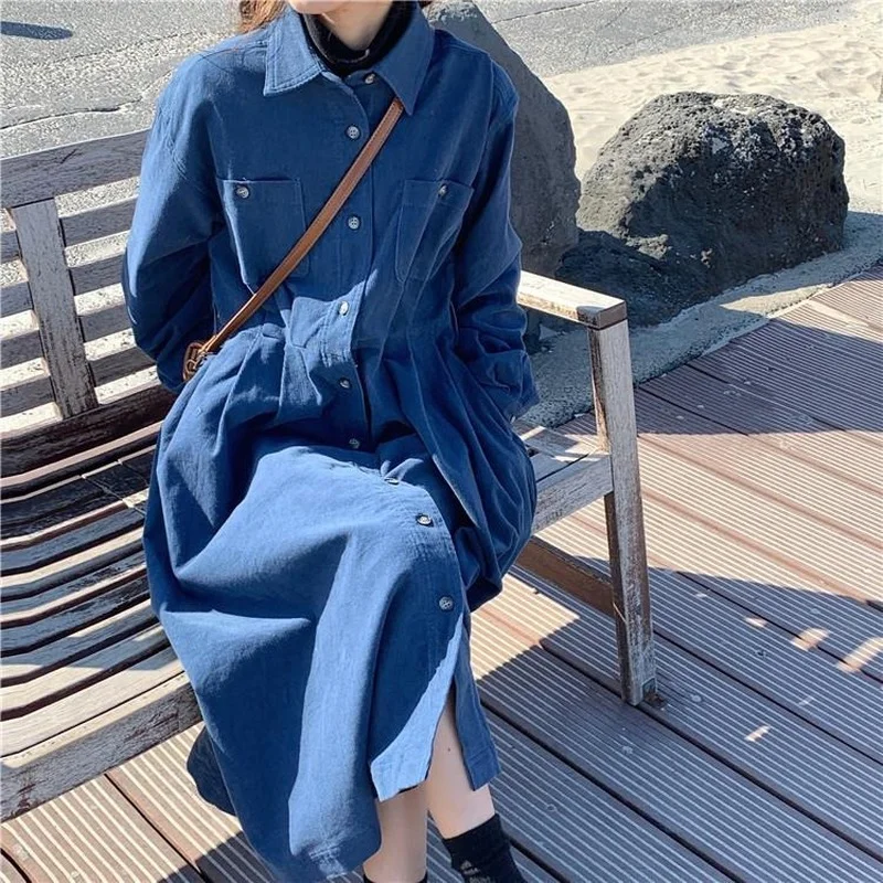 QWEEK Vintage Corduroy Long Sleeve Dress Women Casual Polo Collar Korean Style Midi Dress Chic Trendy Kpop Clothes Autumn 2021
QWEEK Vintage Corduroy Long Sleeve Dress Women Casual Polo Collar Korean Style Midi Dress Chic Trendy Kpop Clothes Autumn 2021