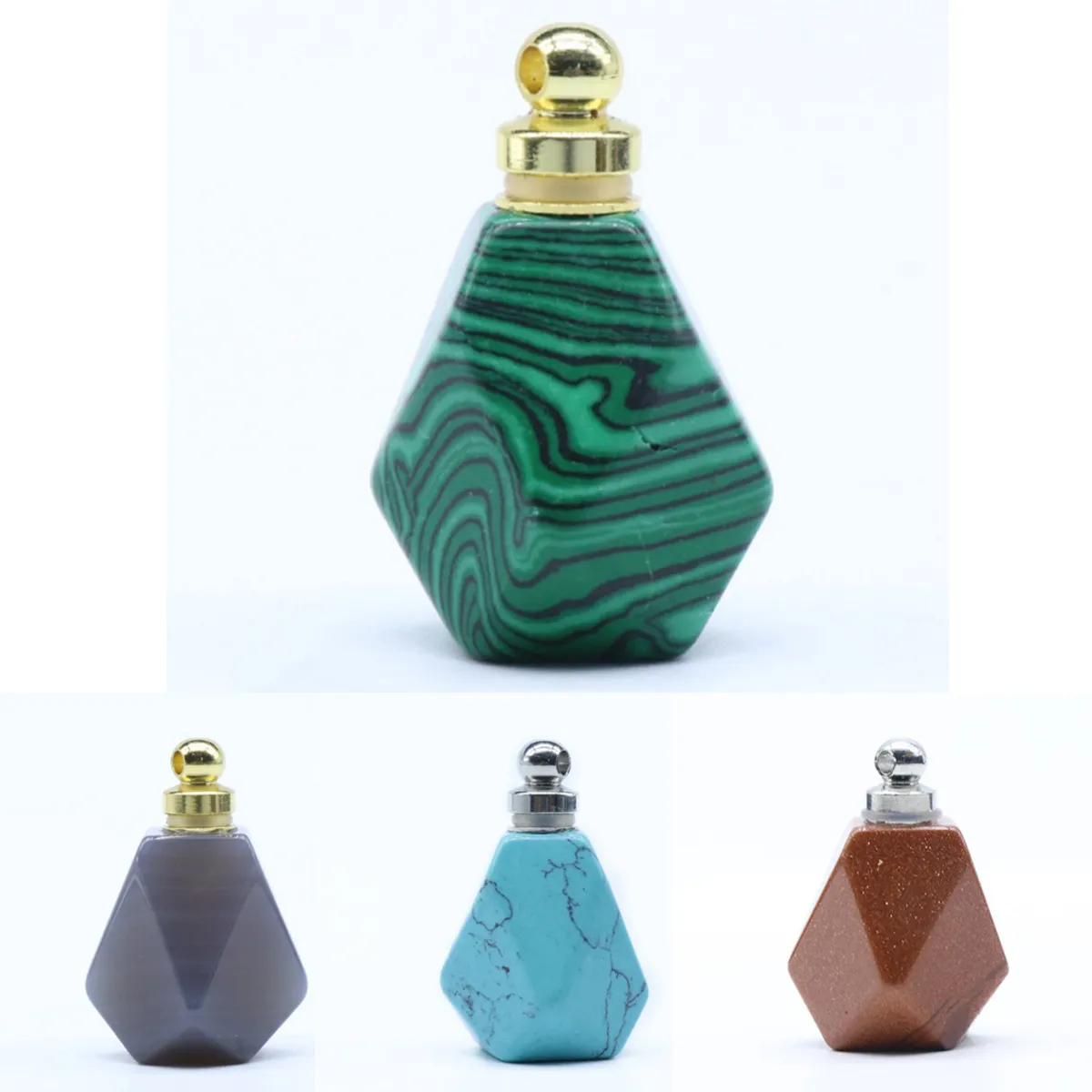 Natural Crystal Perfume Bottle Pendant Malachite Essential Oil Bottle Necklace 
Natural Crystal Perfume Bottle Pendant Malachite Essential Oil Bottle Necklace