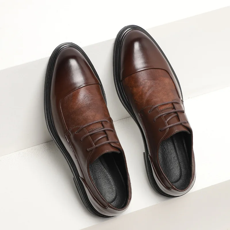 

Туфли-оксфорды мужские кожаные, на шнуровке, Повседневная Деловая Свадебная обувь, платформа, толстая подошва, большие размеры 44