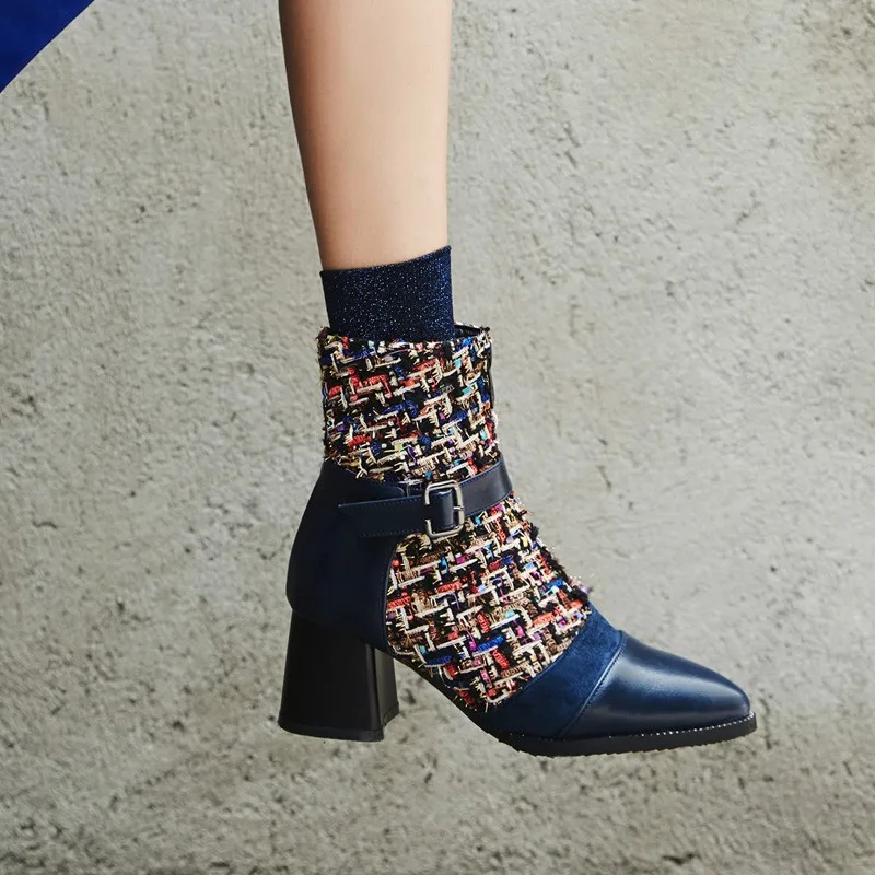 British Style Tweed Color-blocking Women's Boots Plus Size 45 Winter Round Toe Front Zipper Metal Buckle Decoration Ankle Boots
British Style Tweed Color-blocking Women's Boots Plus Size 45 Winter Round Toe Front Zipper Metal Buckle Decoration Ankle Boots
