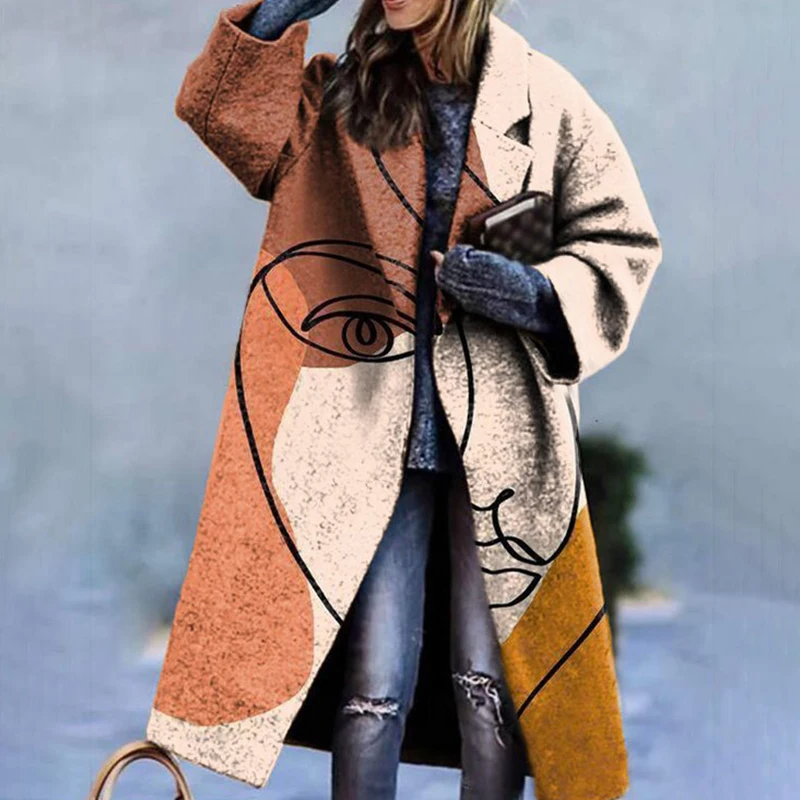 Women Winter Elegant Pattern Printed Long Overcoat Turn-down Collar Cardigan Tops Autumn Casual Long Sleeve Blend Wool Outerwear
Women Winter Elegant Pattern Printed Long Overcoat Turn-down Collar Cardigan Tops Autumn Casual Long Sleeve Blend Wool Outerwear