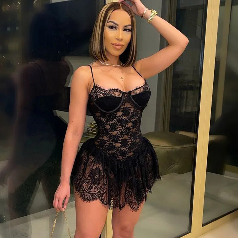 Club Party Spaghetti Strap Black Lace Mini Dress Summer Sleeveless White Sexy See Through Bodycon Vacation Summer Dresses Black
Club Party Spaghetti Strap Black Lace Mini Dress Summer Sleeveless White Sexy See Through Bodycon Vacation Summer Dresses Black