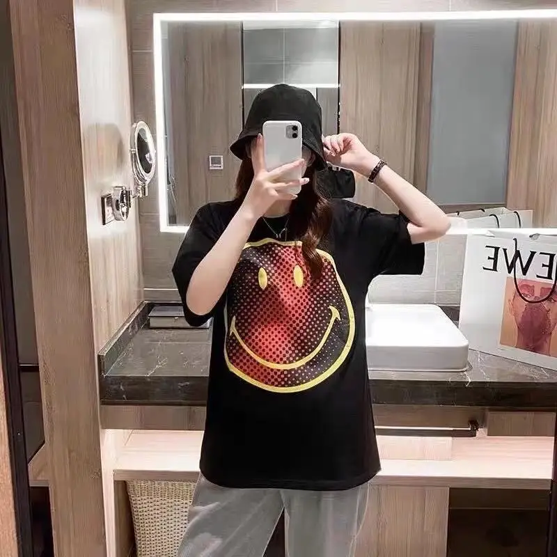 2021 women's new short sleeve summer pure cotton high quality print smiling face European and American street trend T
2021 women's new short sleeve summer pure cotton high quality print smiling face European and American street trend T