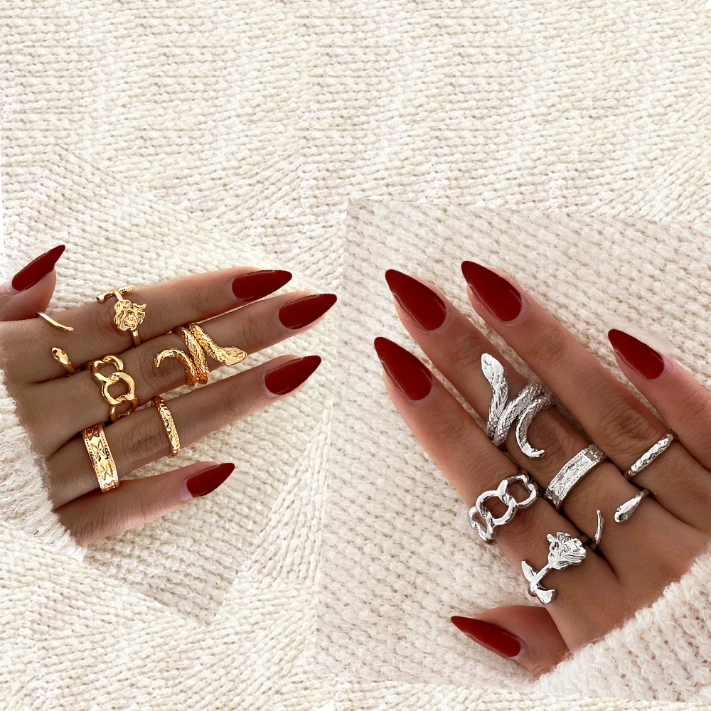 6 Pcs European New Retro Punk Exaggerated Spirit Snake Rose Chain Ring Fashion Personality Stereoscopic Opening Adjustable
6 Pcs European New Retro Punk Exaggerated Spirit Snake Rose Chain Ring Fashion Personality Stereoscopic Opening Adjustable