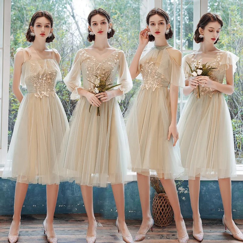 Bridesmaids Dresses Luxury Short A-Line Knee-Length Halter Off The Shoulder Embroidery Lace Tulle Women Wedding Party Gown E130
Bridesmaids Dresses Luxury Short A-Line Knee-Length Halter Off The Shoulder Embroidery Lace Tulle Women Wedding Party Gown E130