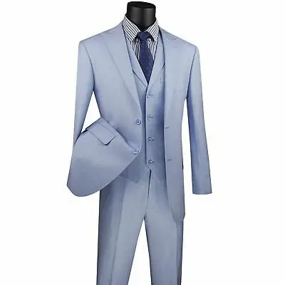 VINCI Men's Light Blue Textured Weave 2 Button 3 Piece Modern Fit Suit NEW
VINCI Men's Light Blue Textured Weave 2 Button 3 Piece Modern Fit Suit NEW
