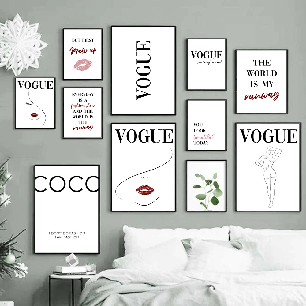 

Модный постер с цитатами Коко, печать губ, женщина, духи, настенное искусство, Картина на холсте, модные трендовые картины для гостиной, дома...