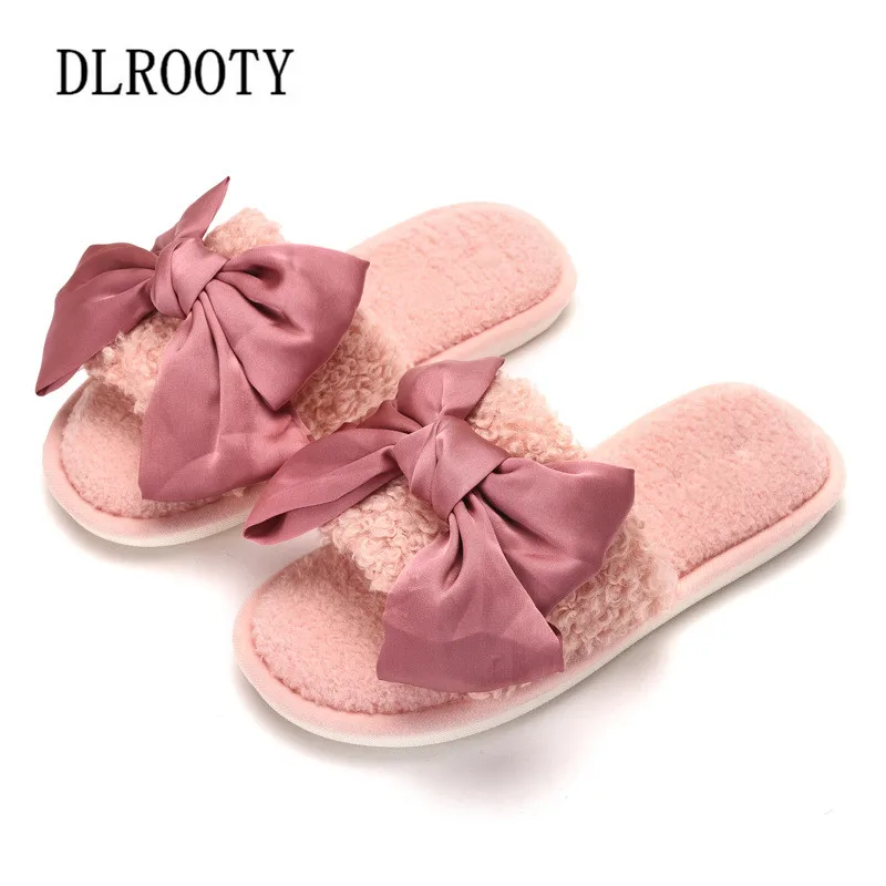 

Women Slippers Butterfly-knot Solid Indoor House Flip Flop Autumn Winter Fashion Silent Non-slip Shoes Female Slides Flat Casual