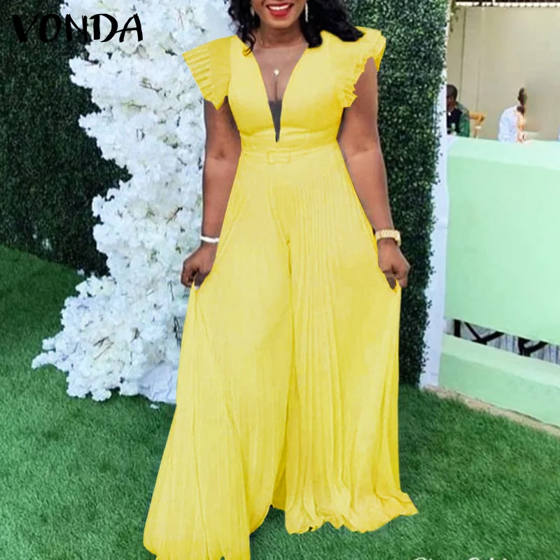 VONDA Women Sexy Long Jumpsuits 2021 Summer Wide Leg Playsuits Short Sleeve Deep V Neck Trousers Pantalon Casual Loose Overalls
VONDA Women Sexy Long Jumpsuits 2021 Summer Wide Leg Playsuits Short Sleeve Deep V Neck Trousers Pantalon Casual Loose Overalls